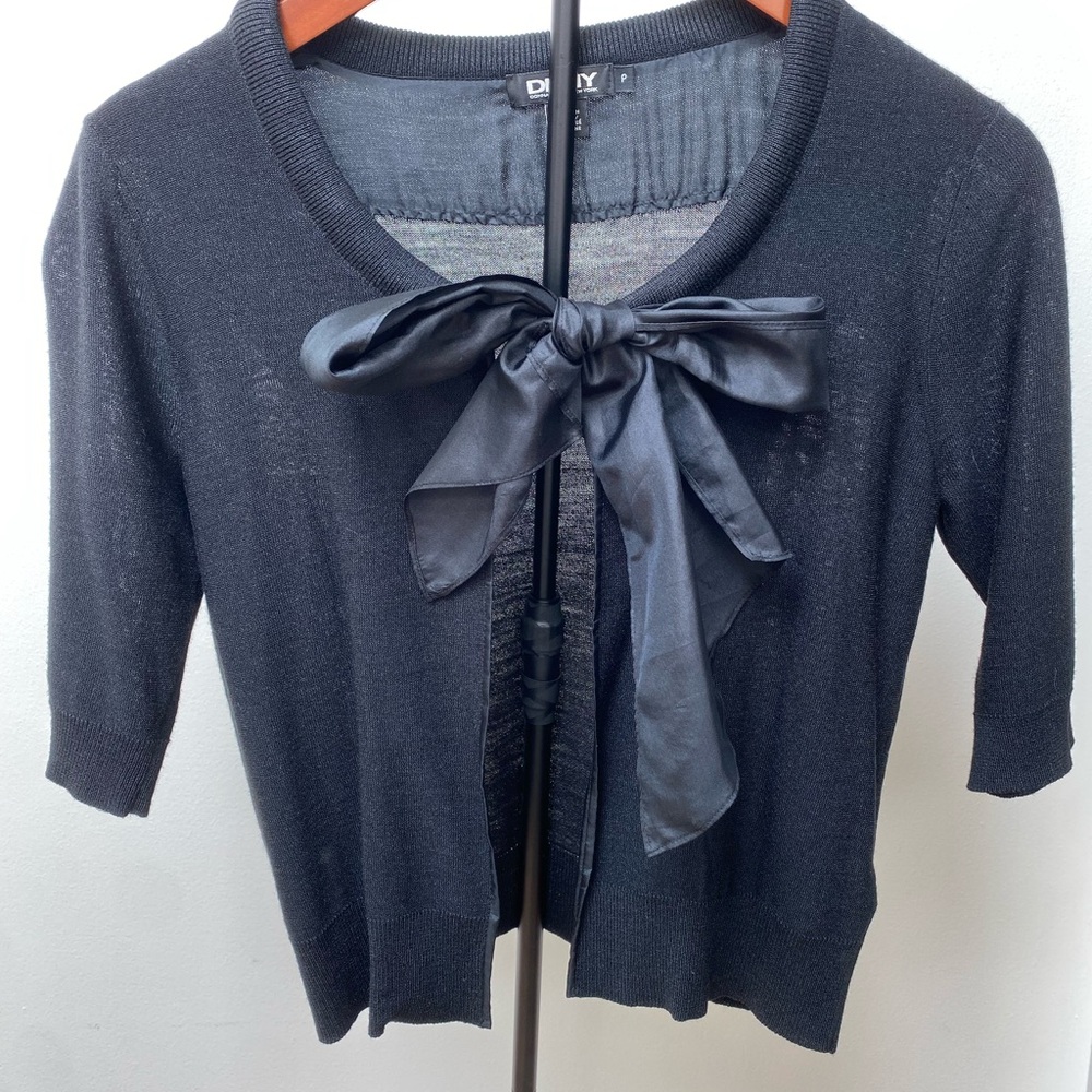 DKNY Midnight Black Shrug Cardigan with Silk Tie